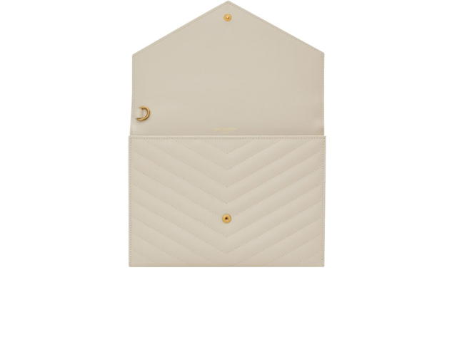 Saint Laurent Saint Laurent Cassandre Matelasse Flap Pouch In Quilted Grain De Poudre Embossed Leather Blanc Vintage Gold-Toned Metal Hardware - view 3