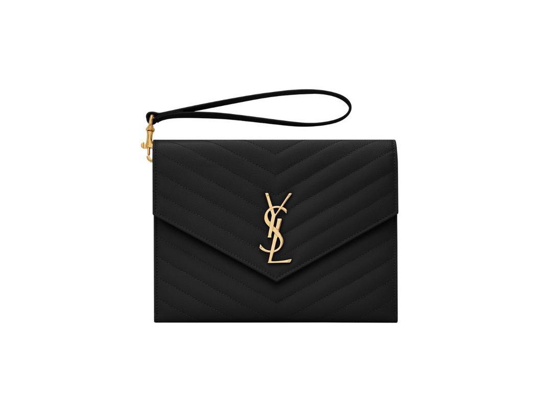 Saint Laurent Saint Laurent Cassandre Matelasse Flap Pouch In Quilted Grain De Poudre Embossed Leather With Gold-Toned Metal Hardware Black