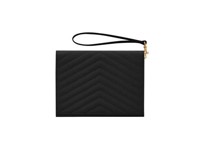 Saint Laurent Saint Laurent Cassandre Matelasse Flap Pouch In Quilted Grain De Poudre Embossed Leather With Gold-Toned Metal Hardware Black - view 2