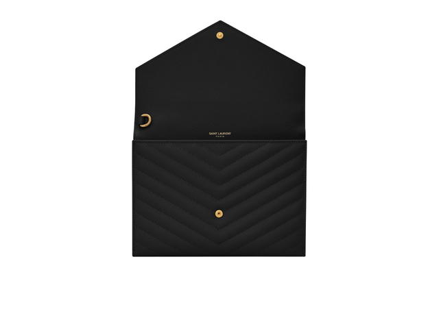 Saint Laurent Saint Laurent Cassandre Matelasse Flap Pouch In Quilted Grain De Poudre Embossed Leather With Gold-Toned Metal Hardware Black - view 3