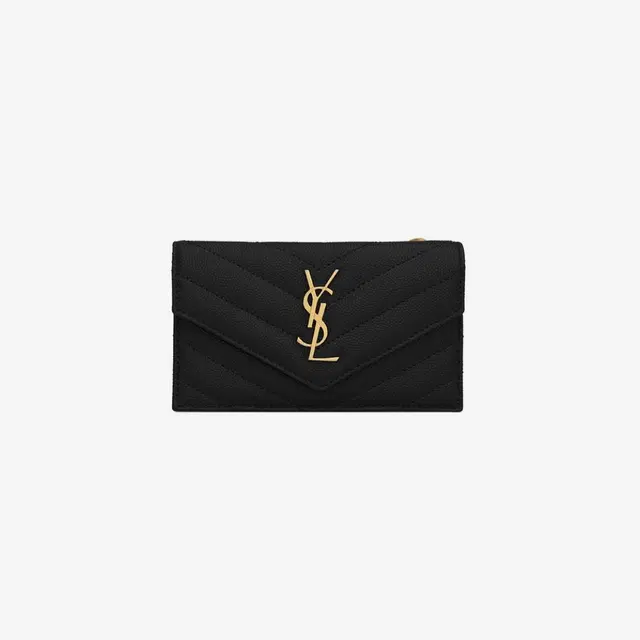 Saint Laurent Saint Laurent Cassandre Matelasse Fragments Flap Card Case in Grain de Poudre Embossed Leather Black - view 2