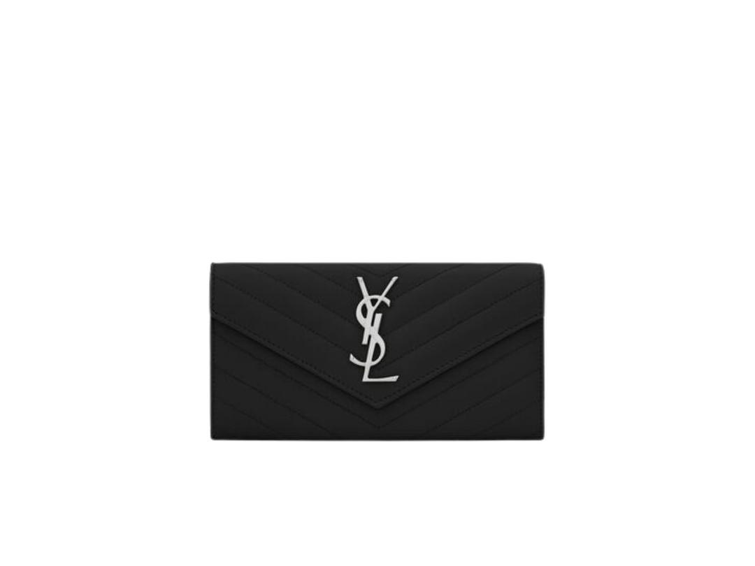 Saint Laurent Saint Laurent Cassandre Matelasse Large Flap Wallet In Grain De Poudre Embossed Leather With Silver-Toned Hardware Black