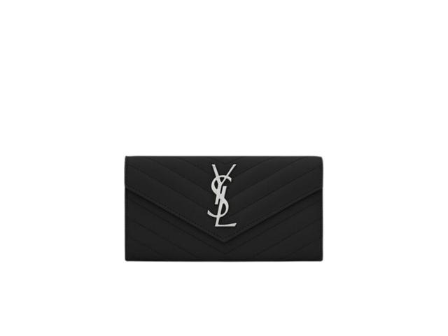 Saint Laurent Saint Laurent Cassandre Matelasse Large Flap Wallet In Grain De Poudre Embossed Leather With Silver-Toned Hardware Black - view 1
