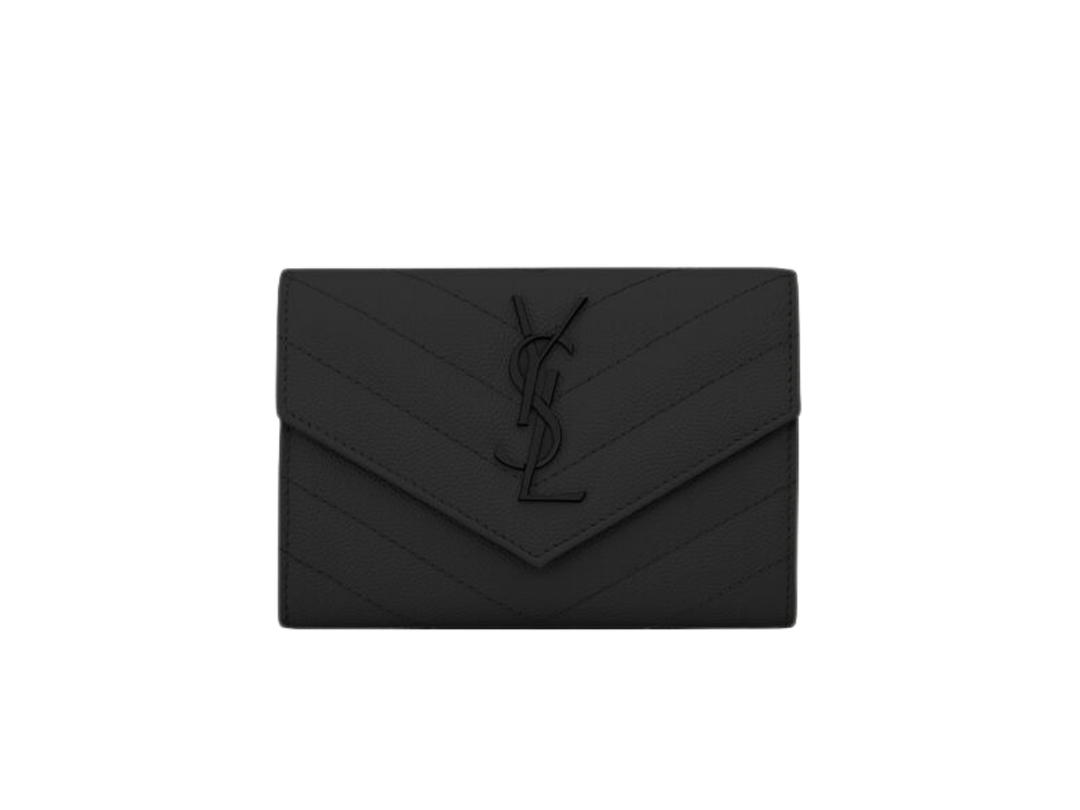 Saint Laurent Saint Laurent Cassandre Matelasse Small Envelope Wallet In Grain De Poudre Embossed Leather With Black-Toned Metal Hardware Black