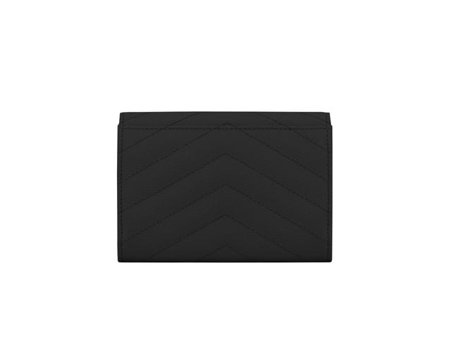 Saint Laurent Saint Laurent Cassandre Matelasse Small Envelope Wallet In Grain De Poudre Embossed Leather With Black-Toned Metal Hardware Black - view 2