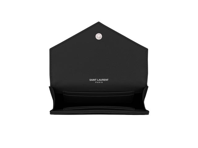 Saint Laurent Saint Laurent Cassandre Matelasse Small Envelope Wallet In Grain De Poudre Embossed Leather With Black-Toned Metal Hardware Black - view 3