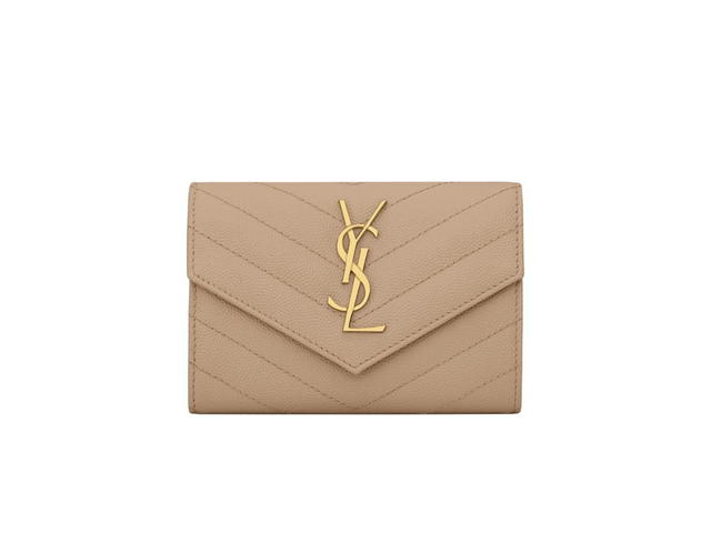 Saint Laurent Saint Laurent Cassandre Matelasse Small Envelope Wallet In Grain De Poudre Embossed Leather With Gold-Toned Metal Hardware Dark Beige - view 1