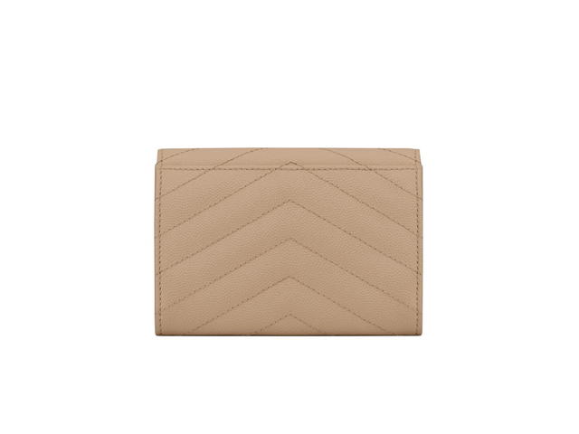 Saint Laurent Saint Laurent Cassandre Matelasse Small Envelope Wallet In Grain De Poudre Embossed Leather With Gold-Toned Metal Hardware Dark Beige - view 2