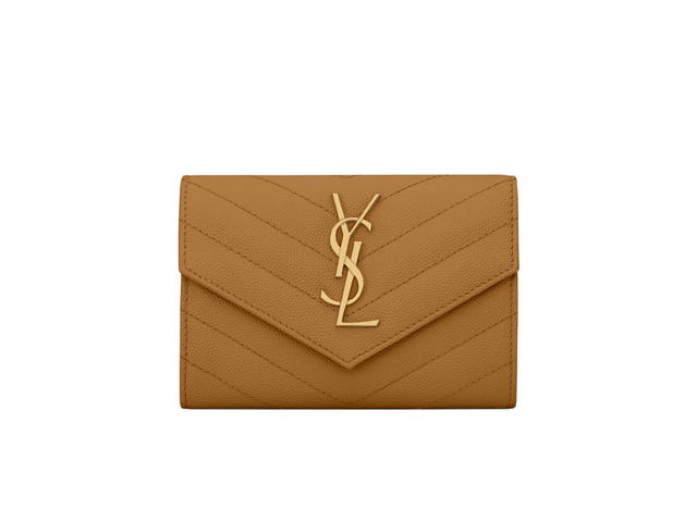 Saint Laurent Saint Laurent Cassandre Matelasse Small Envelope Wallet In Grain De Poudre Embossed Leather With Gold-Toned Metal Hardware Dark Natural - view 1