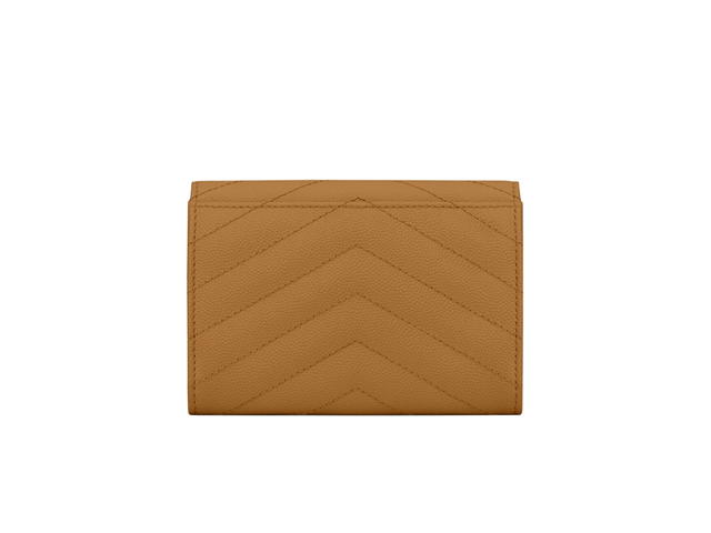 Saint Laurent Saint Laurent Cassandre Matelasse Small Envelope Wallet In Grain De Poudre Embossed Leather With Gold-Toned Metal Hardware Dark Natural - view 2