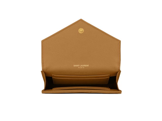 Saint Laurent Saint Laurent Cassandre Matelasse Small Envelope Wallet In Grain De Poudre Embossed Leather With Gold-Toned Metal Hardware Dark Natural - view 3