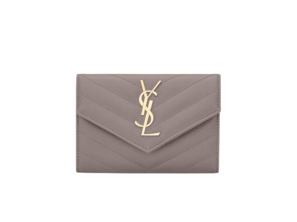 Saint Laurent Saint Laurent Cassandre Matelasse Small Envelope Wallet In Grain De Poudre Embossed Leather With Gold-Toned Metal Hardware Fog