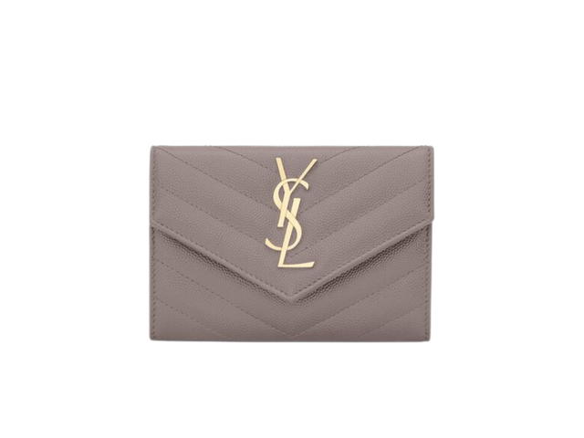 Saint Laurent Saint Laurent Cassandre Matelasse Small Envelope Wallet In Grain De Poudre Embossed Leather With Gold-Toned Metal Hardware Fog - view 1