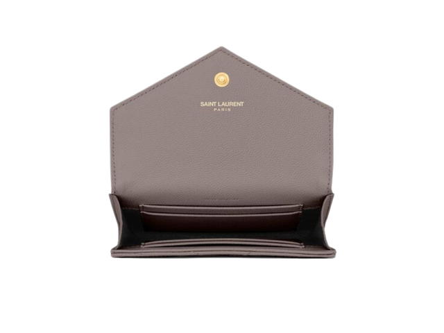 Saint Laurent Saint Laurent Cassandre Matelasse Small Envelope Wallet In Grain De Poudre Embossed Leather With Gold-Toned Metal Hardware Fog - view 3