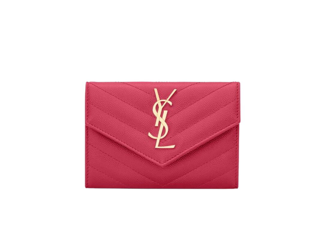 Saint Laurent Saint Laurent Cassandre Matelasse Small Envelope Wallet In Grain De Poudre Embossed Leather With Gold-Toned Metal Hardware Fuchsia