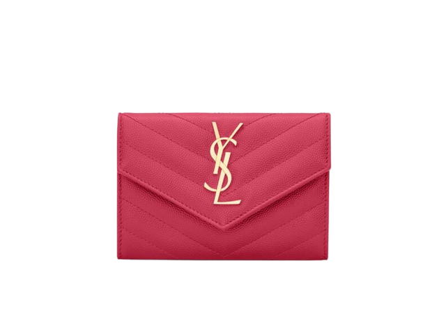 Saint Laurent Saint Laurent Cassandre Matelasse Small Envelope Wallet In Grain De Poudre Embossed Leather With Gold-Toned Metal Hardware Fuchsia - view 1