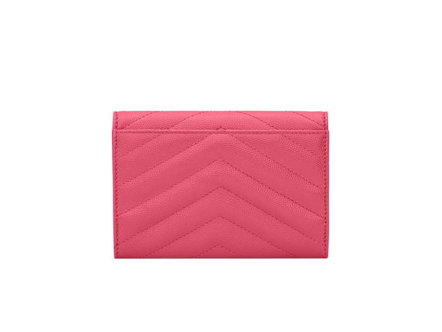 Saint Laurent Saint Laurent Cassandre Matelasse Small Envelope Wallet In Grain De Poudre Embossed Leather With Gold-Toned Metal Hardware Fuchsia - view 2