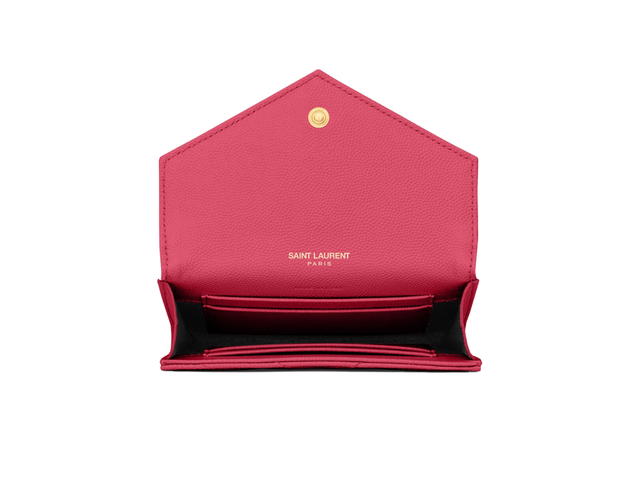 Saint Laurent Saint Laurent Cassandre Matelasse Small Envelope Wallet In Grain De Poudre Embossed Leather With Gold-Toned Metal Hardware Fuchsia - view 3