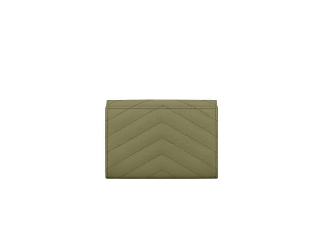 Saint Laurent Saint Laurent Cassandre Matelasse Small Envelope Wallet In Grain De Poudre Embossed Leather With Gold-Toned Metal Hardware Light Sage - view 2