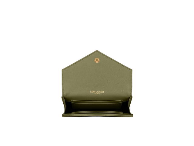 Saint Laurent Saint Laurent Cassandre Matelasse Small Envelope Wallet In Grain De Poudre Embossed Leather With Gold-Toned Metal Hardware Light Sage - view 3