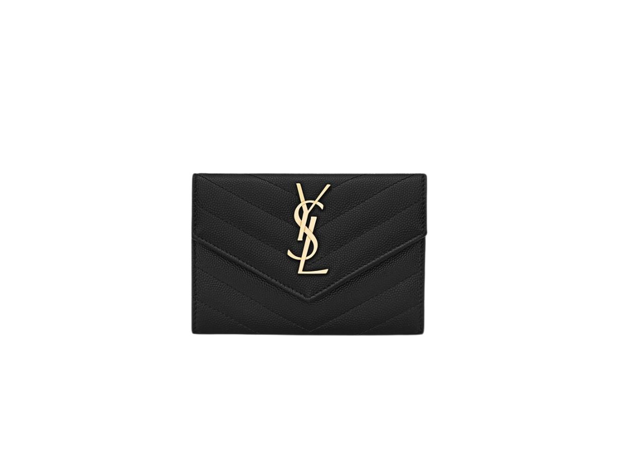 Saint Laurent Saint Laurent Cassandre Matelasse Small Envelope Wallet In Grain De Poudre Embossed Leather With Gold-Toned Metal Hardware Noir