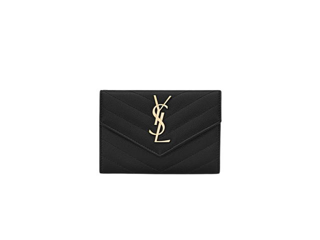 Saint Laurent Saint Laurent Cassandre Matelasse Small Envelope Wallet In Grain De Poudre Embossed Leather With Gold-Toned Metal Hardware Noir - view 1