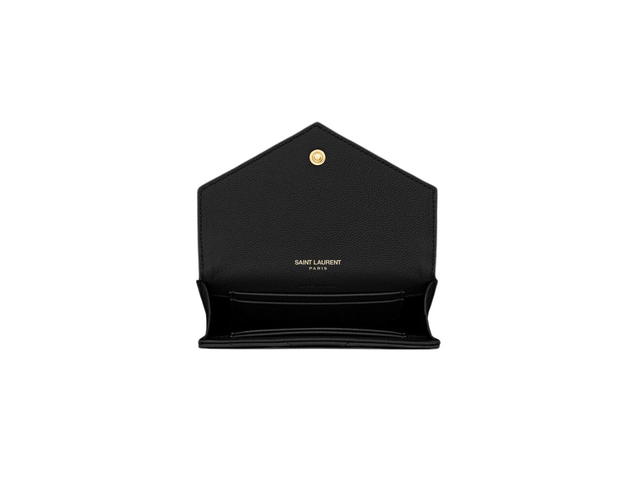 Saint Laurent Saint Laurent Cassandre Matelasse Small Envelope Wallet In Grain De Poudre Embossed Leather With Gold-Toned Metal Hardware Noir - view 3