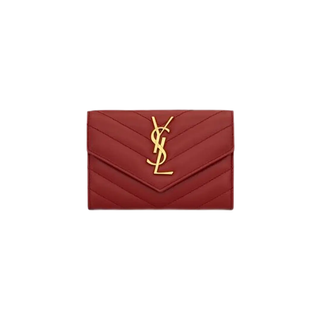 Saint Laurent Saint Laurent Cassandre Matelasse Small Envelope Wallet in Lambskin Rouge Opium
