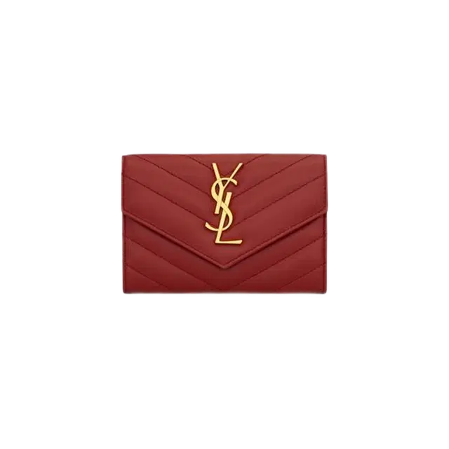 Saint Laurent Saint Laurent Cassandre Matelasse Small Envelope Wallet in Lambskin Rouge Opium - view 1