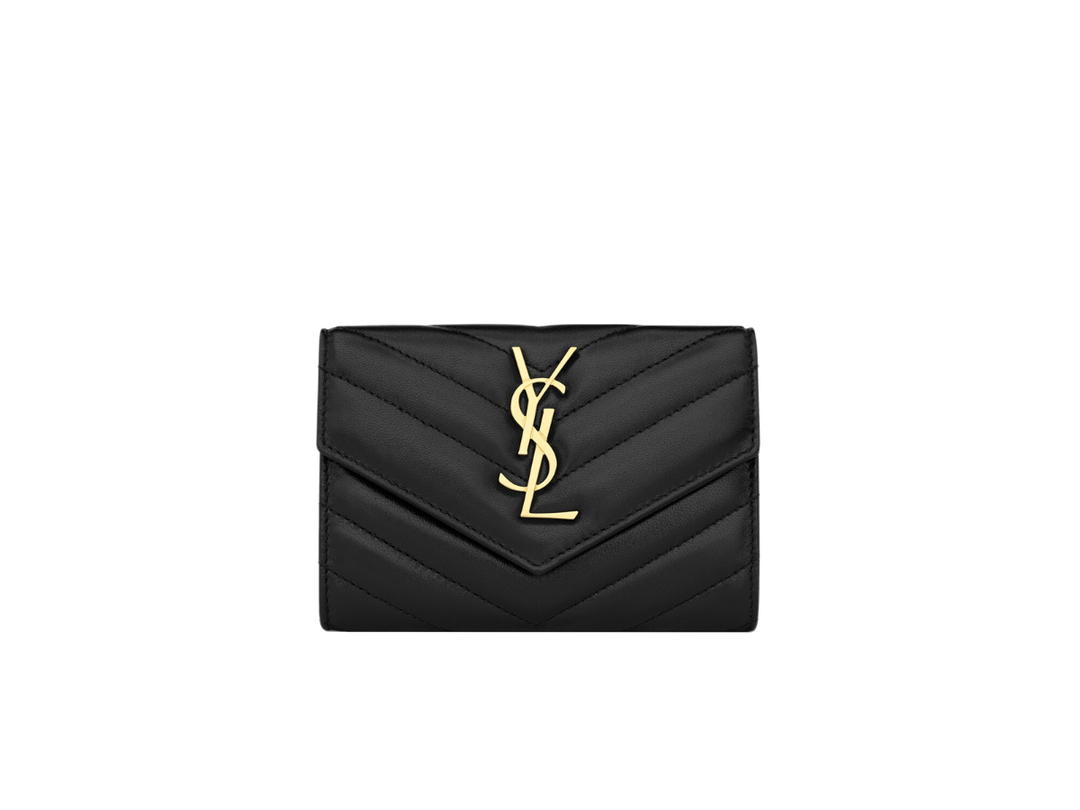 Saint Laurent Saint Laurent Cassandre Matelasse Small Envelope Wallet In Quilted Leather With Gold-Toned Metal Hardware Black