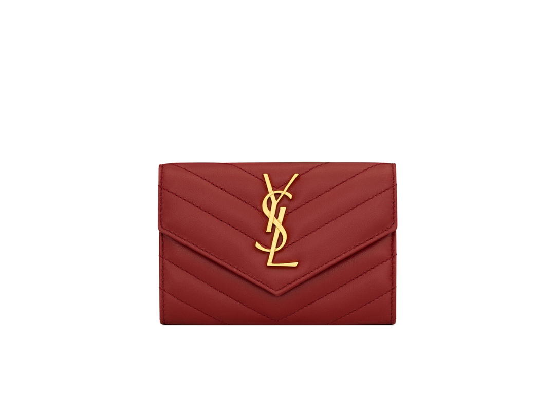 Saint Laurent Saint Laurent Cassandre Matelasse Small Envelope Wallet In Quilted Leather With Gold-Toned Metal Hardware Rouge Opium