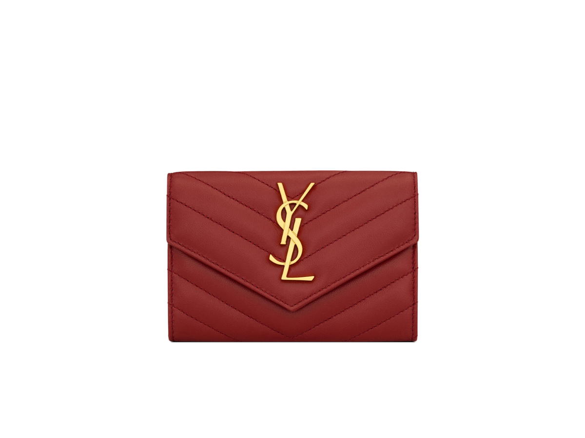 Saint Laurent Saint Laurent Cassandre Matelasse Small Envelope Wallet In Quilted Leather With Gold-Toned Metal Hardware Rouge Opium