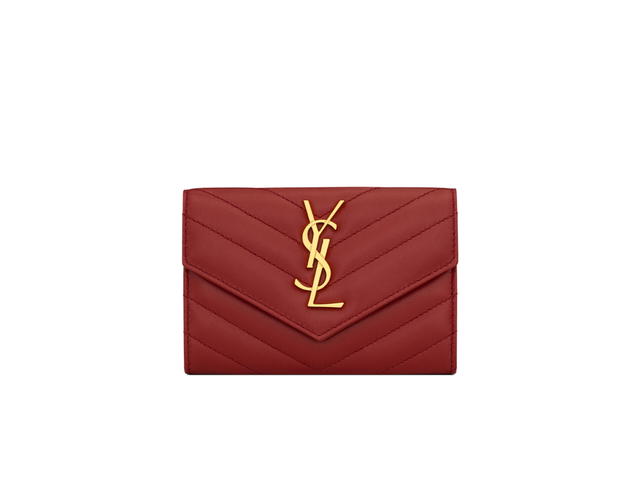 Saint Laurent Saint Laurent Cassandre Matelasse Small Envelope Wallet In Quilted Leather With Gold-Toned Metal Hardware Rouge Opium - view 1