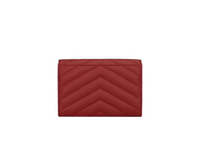 Saint Laurent Saint Laurent Cassandre Matelasse Small Envelope Wallet In Quilted Leather With Gold-Toned Metal Hardware Rouge Opium - view 2