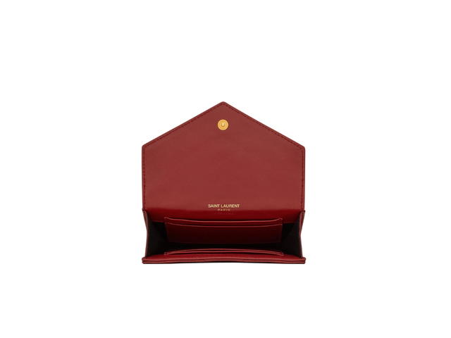 Saint Laurent Saint Laurent Cassandre Matelasse Small Envelope Wallet In Quilted Leather With Gold-Toned Metal Hardware Rouge Opium - view 3