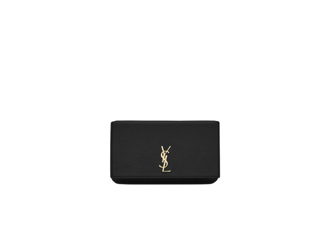 Saint Laurent Saint Laurent Cassandre Phone Holder With Strap In Smooth Leather With Gold-Toned Metal Hardware Black