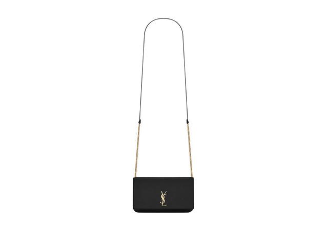Saint Laurent Saint Laurent Cassandre Phone Holder With Strap In Smooth Leather With Gold-Toned Metal Hardware Black - view 2