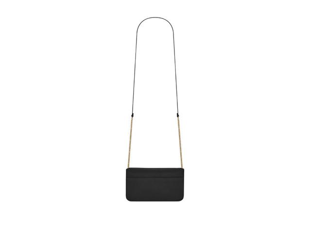 Saint Laurent Saint Laurent Cassandre Phone Holder With Strap In Smooth Leather With Gold-Toned Metal Hardware Black - view 3