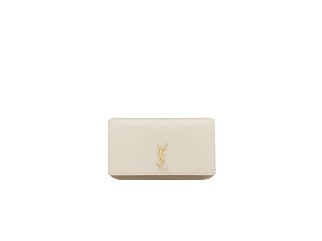 Saint Laurent Saint Laurent Cassandre Phone Holder With Strap In Smooth Leather With Gold-Toned Metal Hardware Blanc Vintage