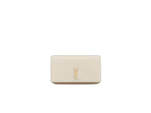 Saint Laurent Saint Laurent Cassandre Phone Holder With Strap In Smooth Leather With Gold-Toned Metal Hardware Blanc Vintage - view 1