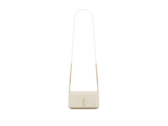 Saint Laurent Saint Laurent Cassandre Phone Holder With Strap In Smooth Leather With Gold-Toned Metal Hardware Blanc Vintage - view 2