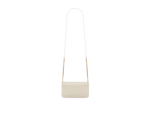 Saint Laurent Saint Laurent Cassandre Phone Holder With Strap In Smooth Leather With Gold-Toned Metal Hardware Blanc Vintage - view 3
