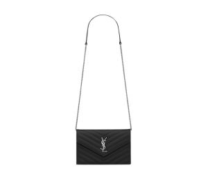 Buy Saint Laurent Cassandre Matelasse Envelope Chain Wallet In Grain De Poudre Embossed Leather With Silver-Toned Metal Hardware Noir (7.5") at Sasom – Authentic and Ready to Ship