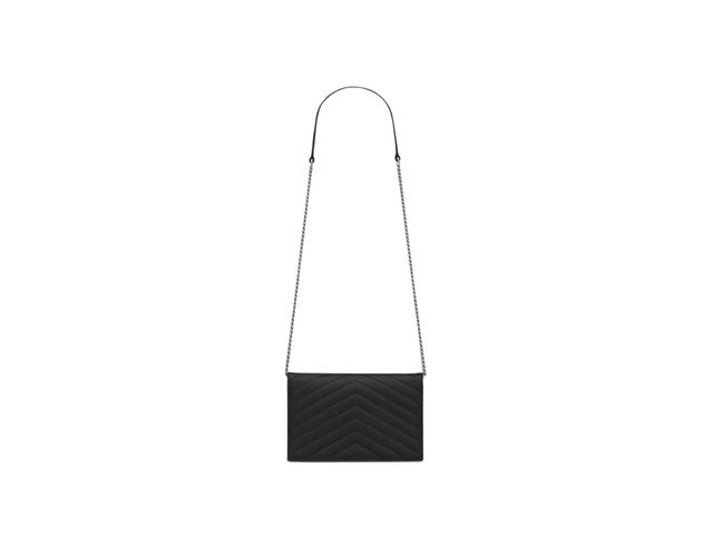 Saint Laurent Saint Laurent Cassandre Matelasse Envelope Chain Wallet In Grain De Poudre Embossed Leather With Silver-Toned Metal Hardware Noir (7.5") - view 3