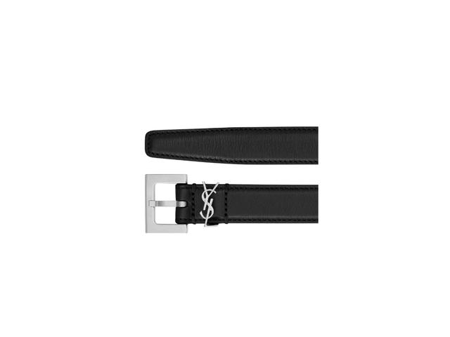 Saint Laurent Saint Laurent Cassandre Thin Belt 20MM In Calfskin Leather With Silver-Toned Metal Hardware Black - view 2
