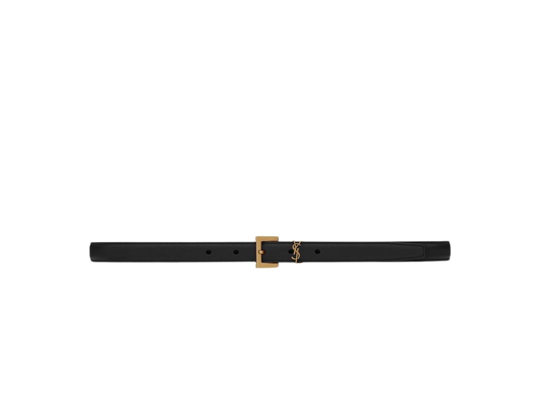 Saint Laurent Saint Laurent Cassandre Thin Belt 20MM In Calfskin Leather With Bronze-Toned Metal Hardware Black