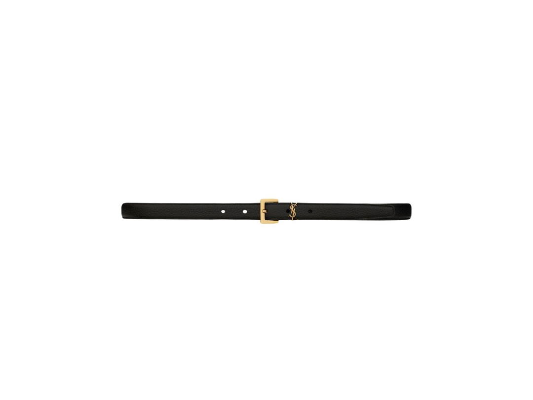 Saint Laurent Saint Laurent Cassandre Thin Belt With Square Buckle In Grained Leather With Bronze-Toned Metal Hardware Black (2 CM)