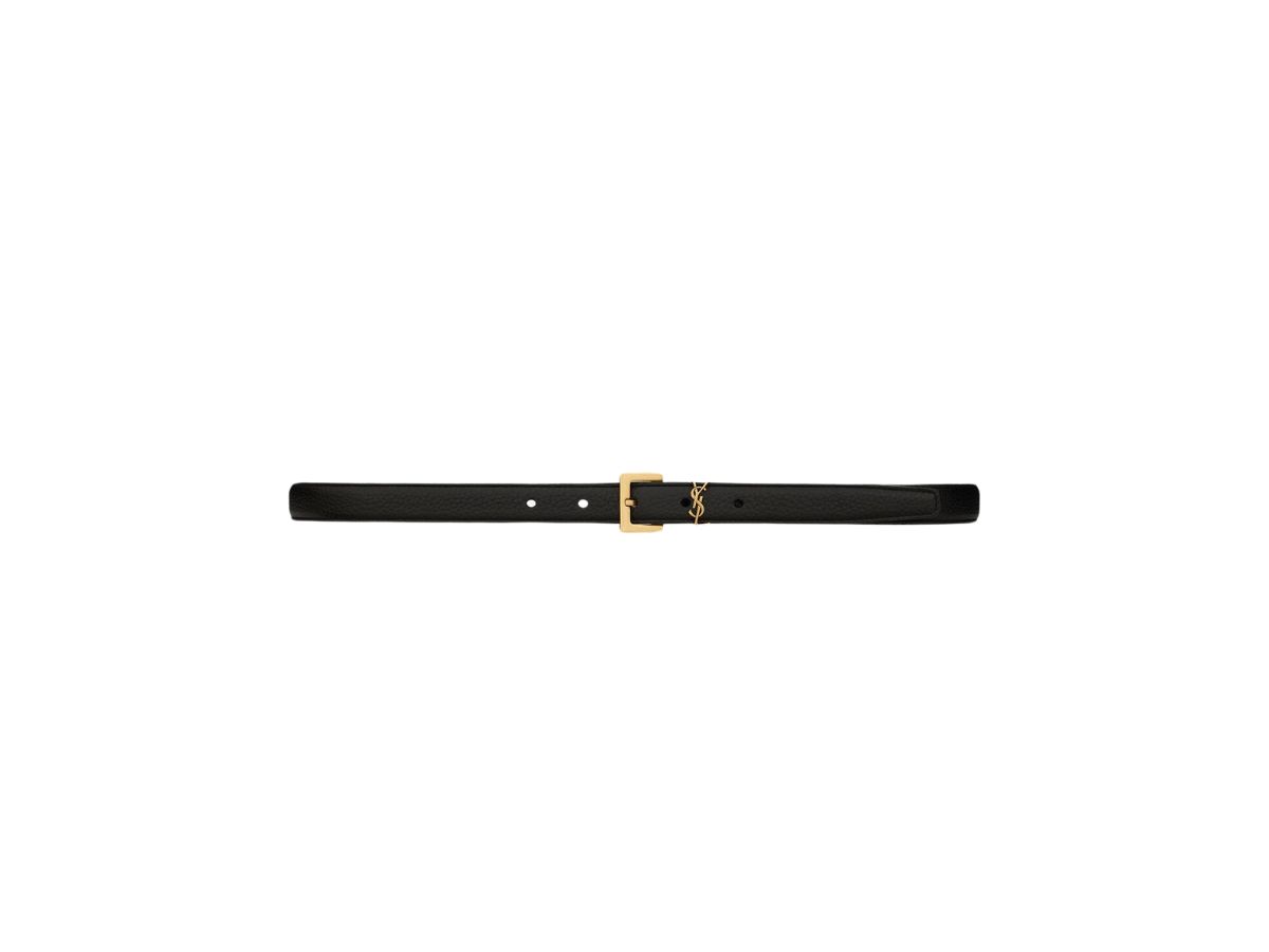 Saint Laurent Saint Laurent Cassandre Thin Belt With Square Buckle In Grained Leather With Bronze-Toned Metal Hardware Black (2 CM)
