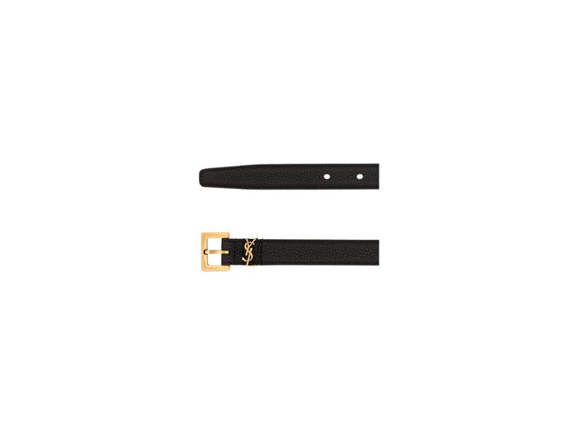 Saint Laurent Saint Laurent Cassandre Thin Belt With Square Buckle In Grained Leather With Bronze-Toned Metal Hardware Black (2 CM) - view 2