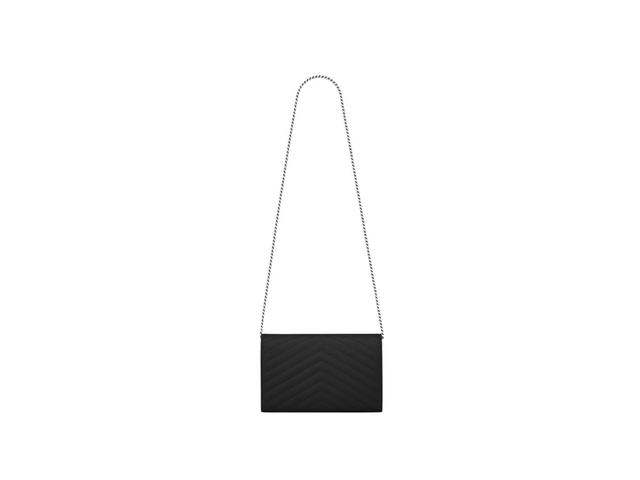 Saint Laurent Saint Laurent Classic Cassandre Chain Wallet In Grain De Poudre Leather With Silver-Toned Brass Hardware Black - view 3